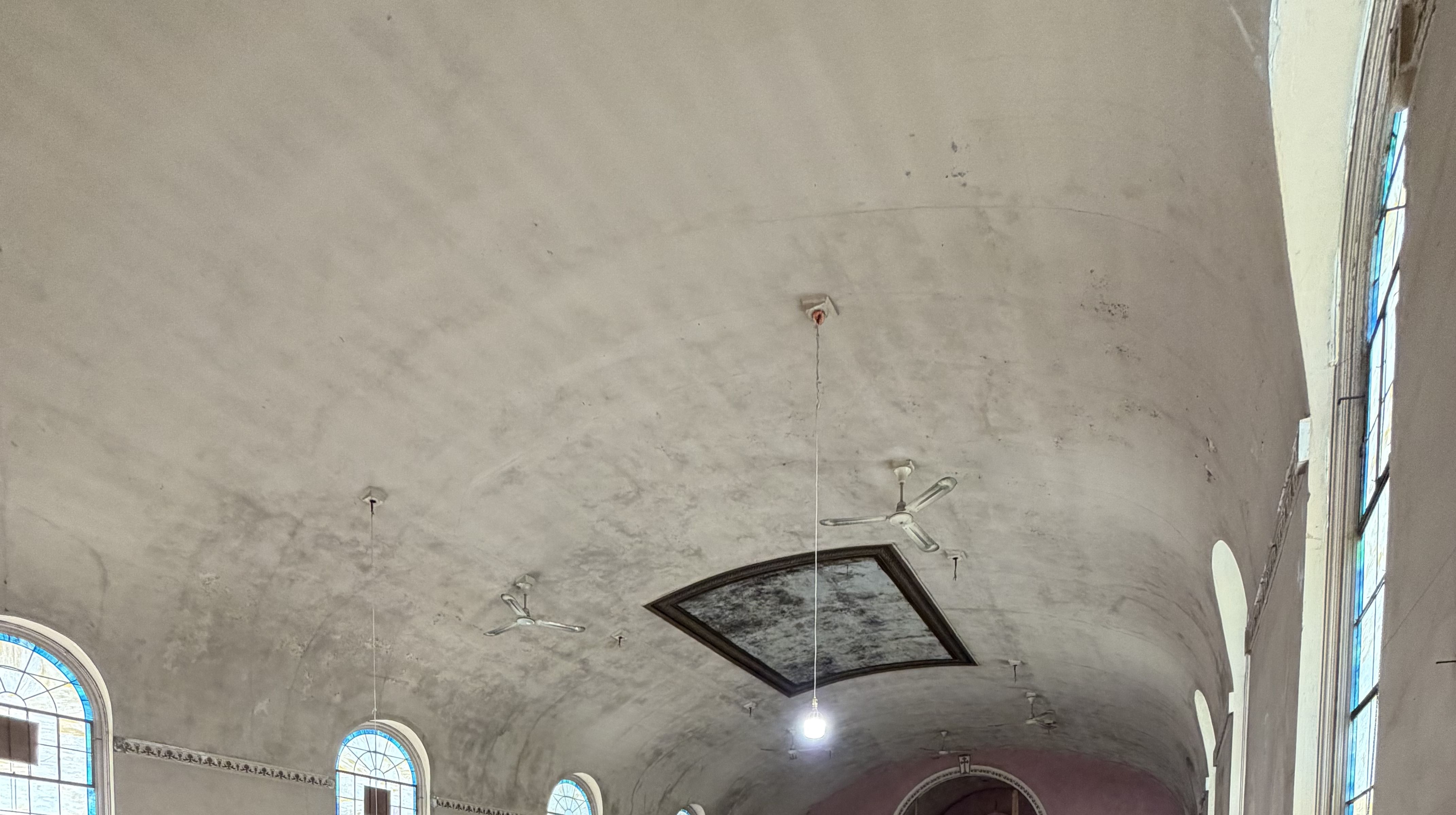 The barrel-vault ceiling of the main hall